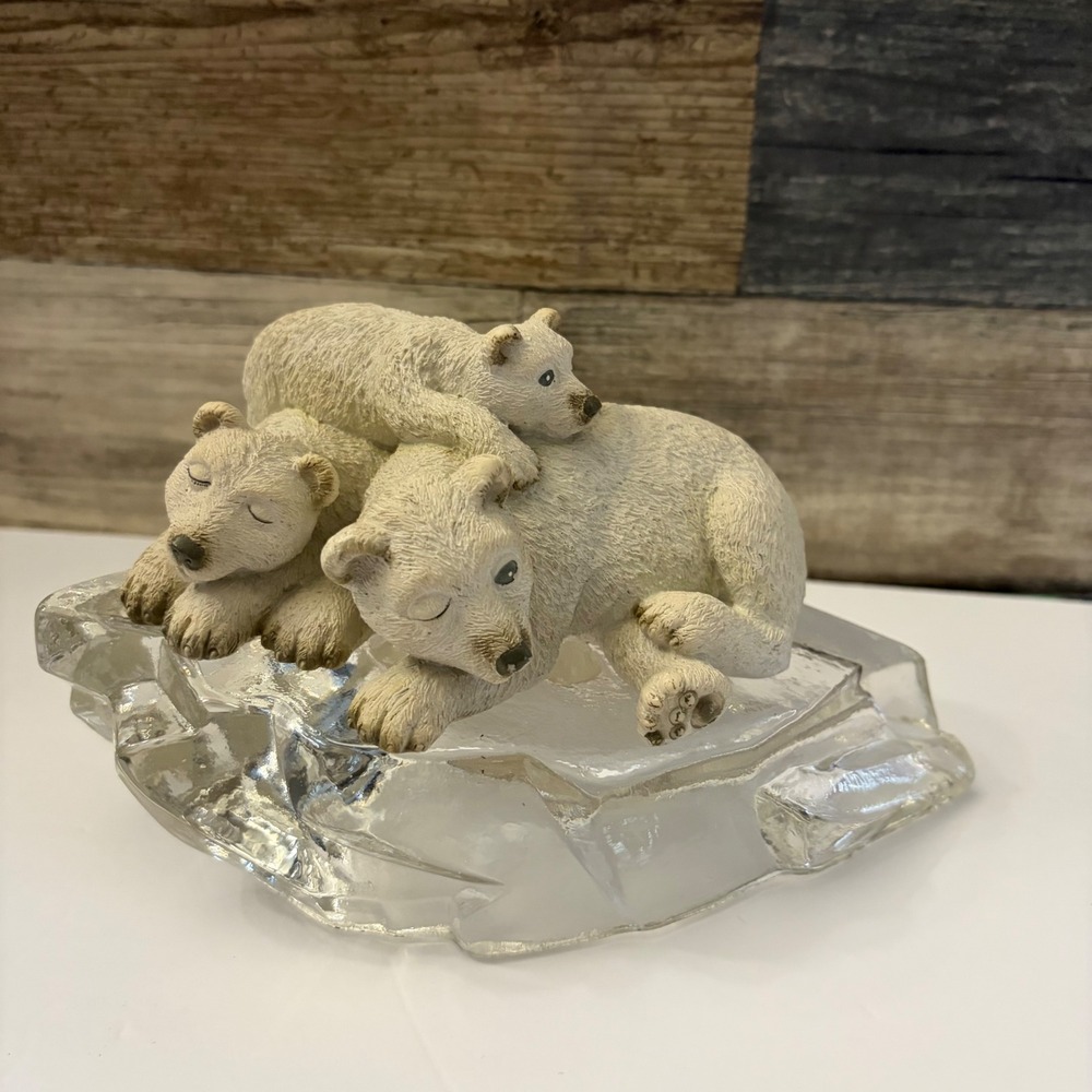 VTG Polar Bear Family Figurine on Glass Ice Floe Arctic Wildlife House of Lloyd